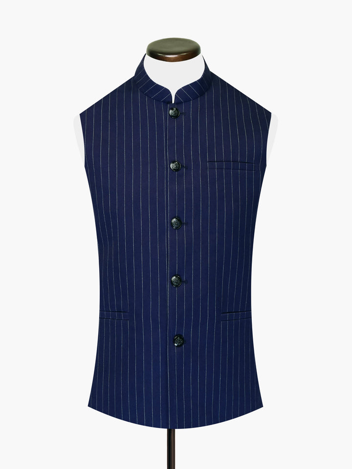 Blue Wool Striped Waistcoat Brumano Pakistan