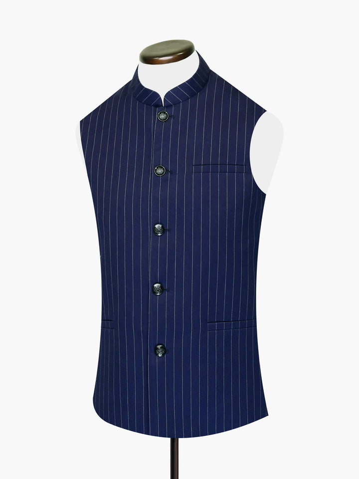Blue Wool Striped Waistcoat Brumano Pakistan