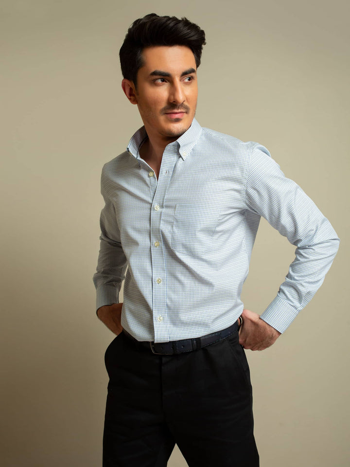 Blue & Yellow Formal Checkered Shirt Brumano Pakistan