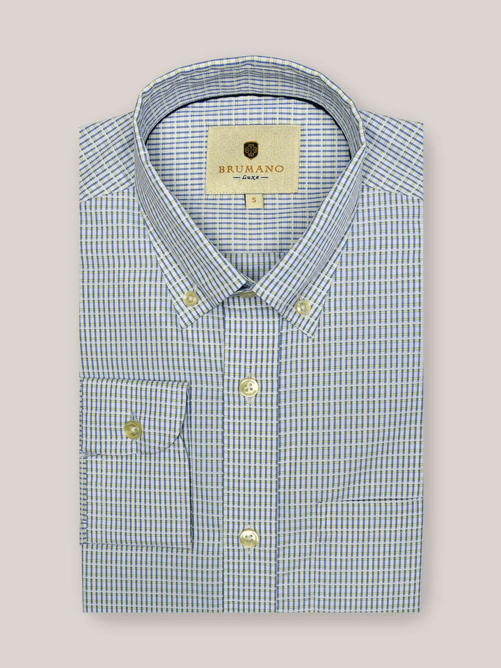 Blue & Yellow Formal Checkered Shirt Brumano Pakistan