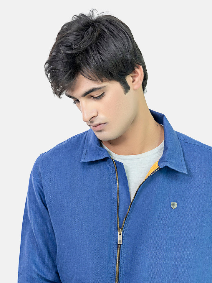 Blue 100% Linen Casual Collar Jacket Brumano Pakistan