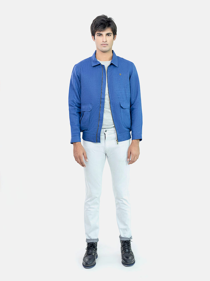 Blue 100% Linen Casual Collar Jacket Brumano Pakistan