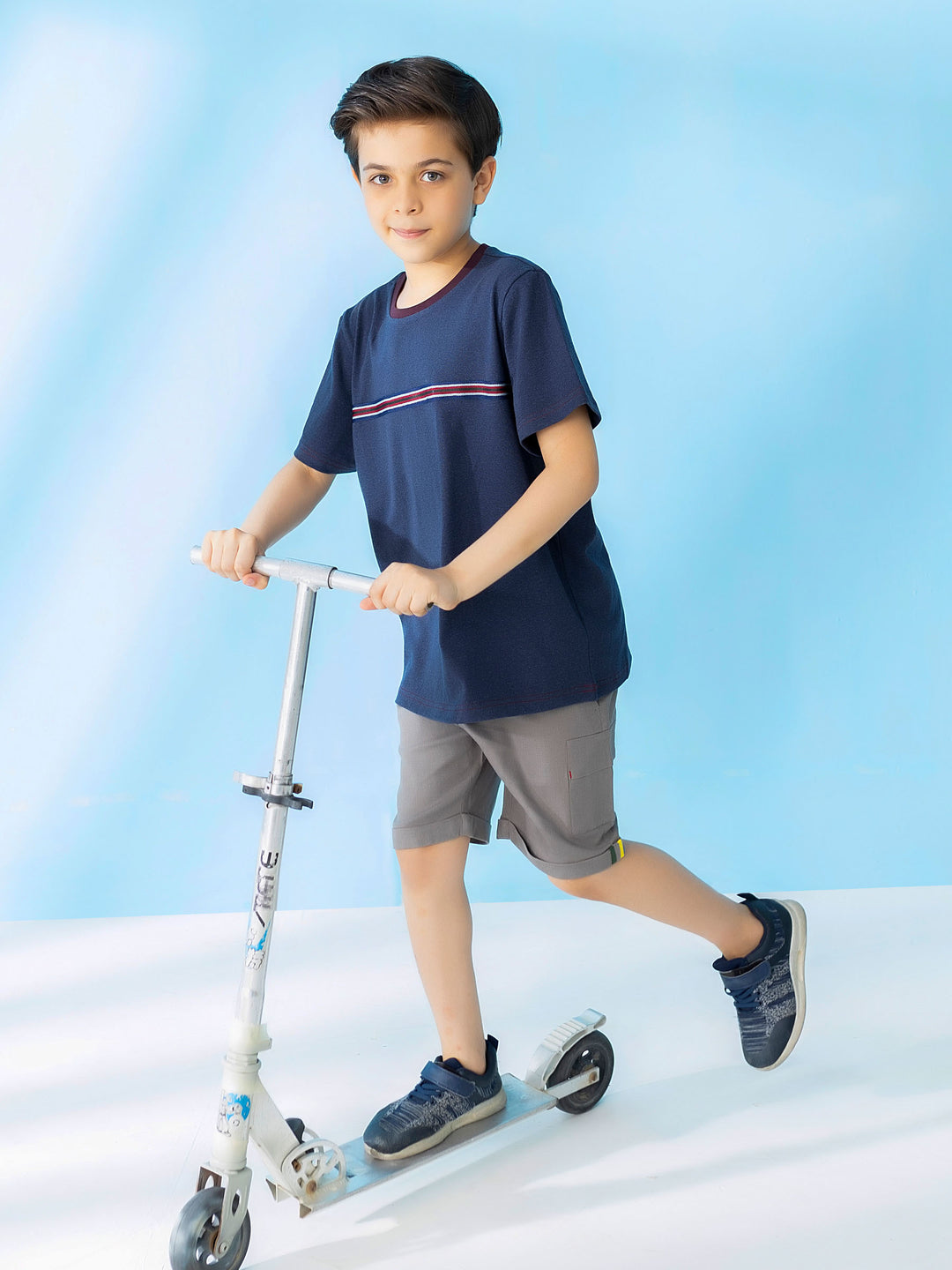Blue Casual T-Shirt With Striped Detailing Brumaano Pakistan