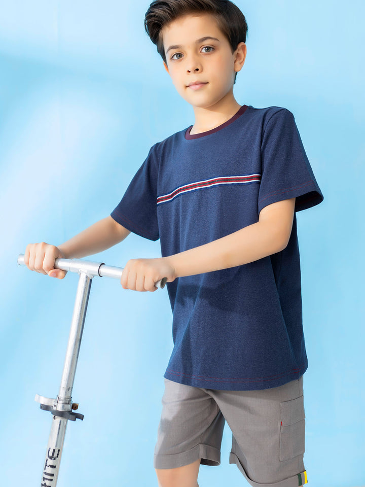 Blue Casual T-Shirt With Striped Detailing Brumaano Pakistan