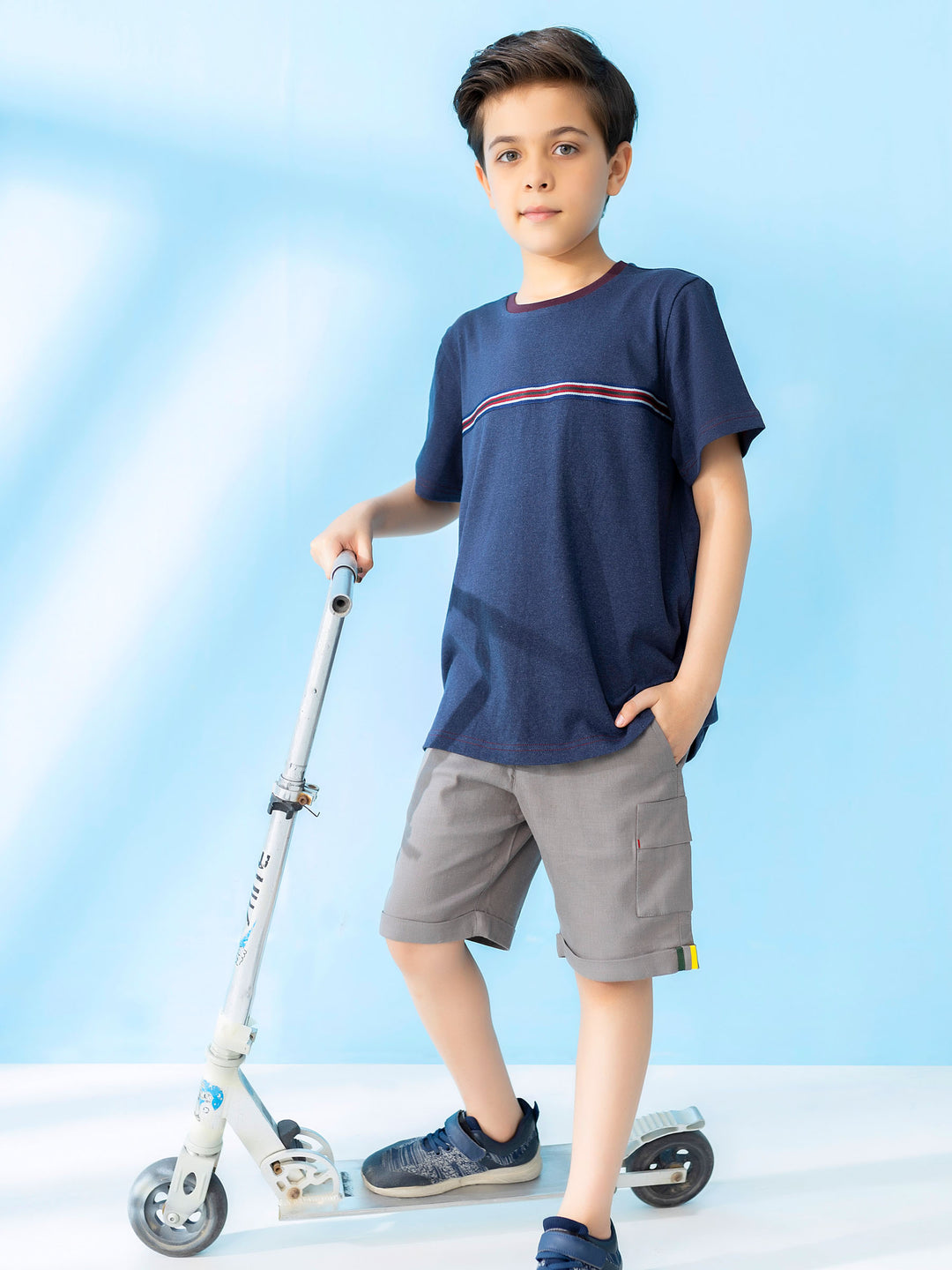 Blue Casual T-Shirt With Striped Detailing Brumaano Pakistan