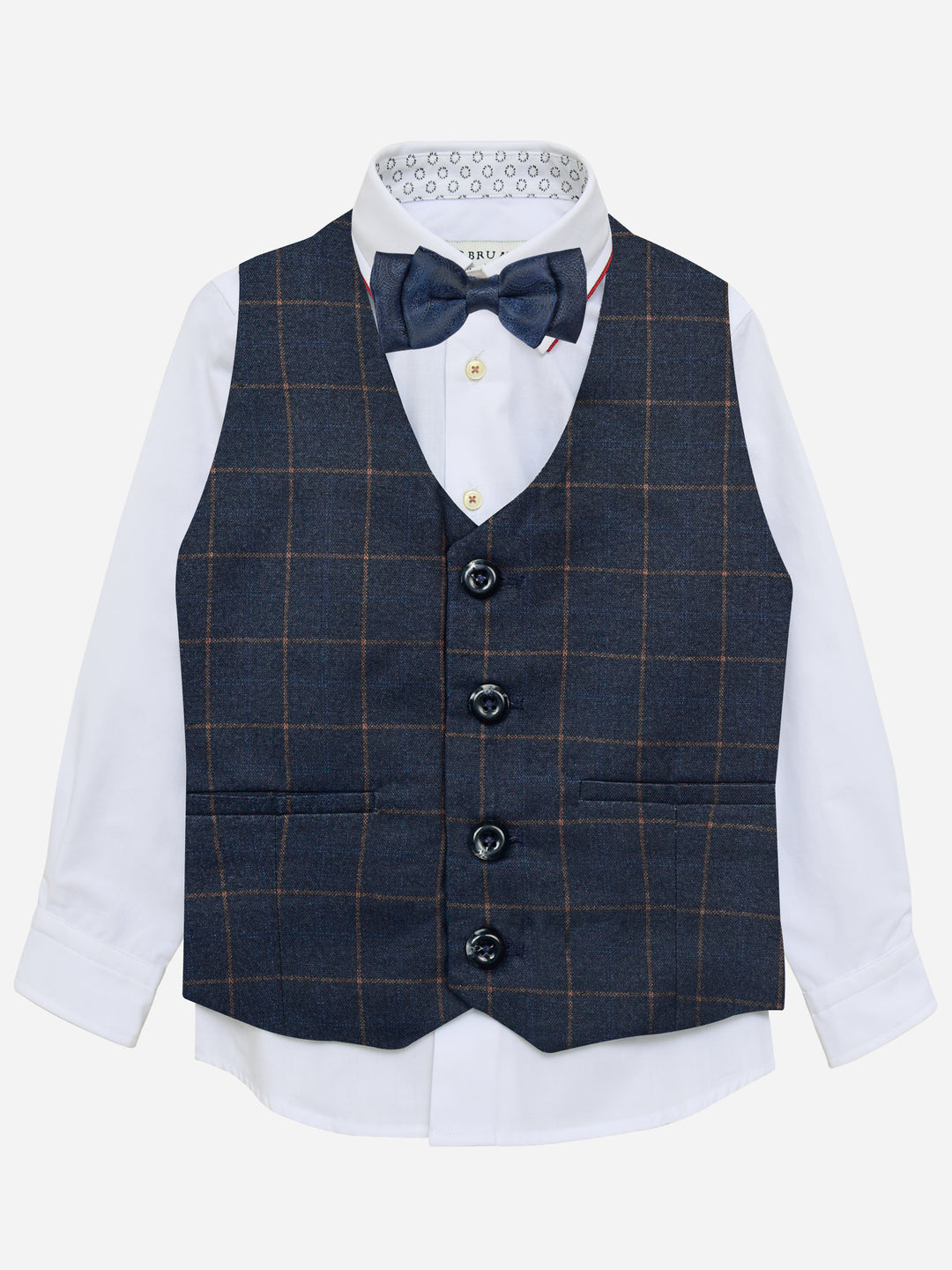 Blue Checkered Suit Vest With Bow Brumano Pakistan