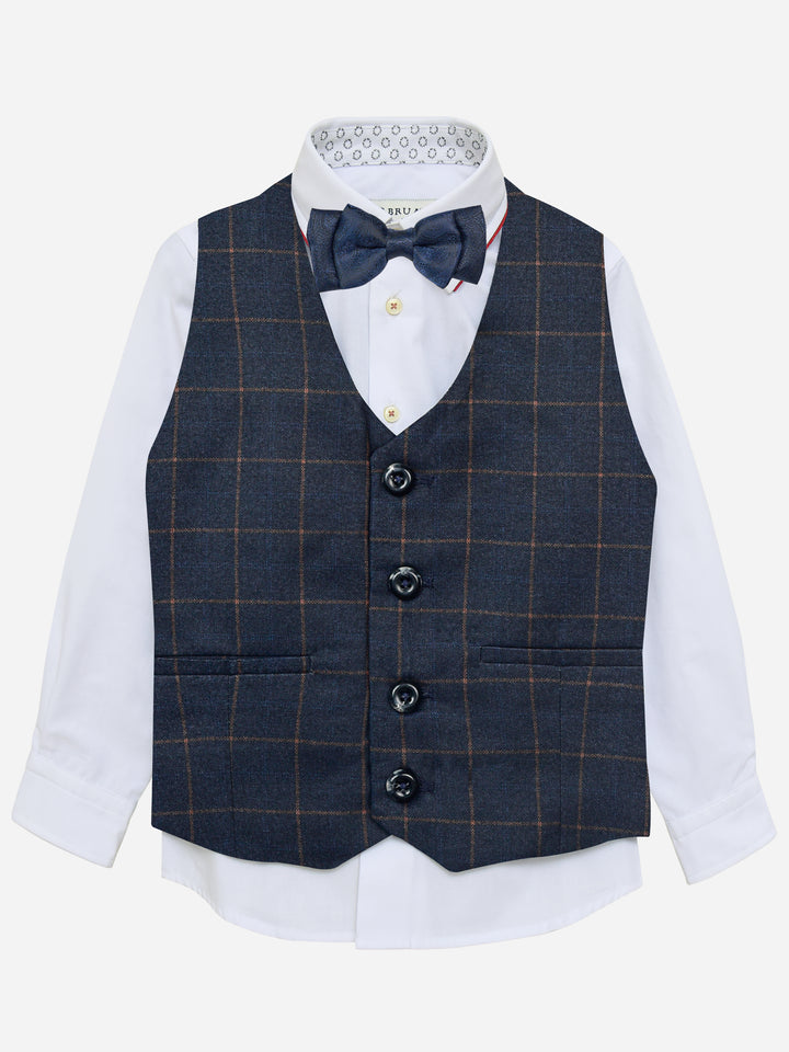 Blue Checkered Suit Vest With Bow Brumano Pakistan