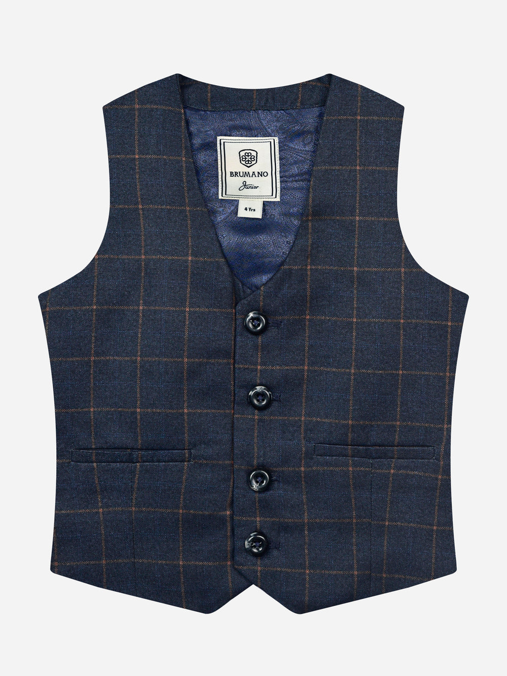 Blue Checkered Suit Vest With Bow