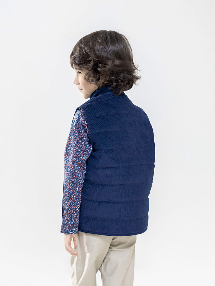 Blue Corduroy Casual Sleeveless Jacket Brumano Pakistan