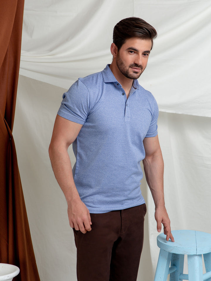 Blue Dobby Mercerized Polo Shirt Brumano Pakistan