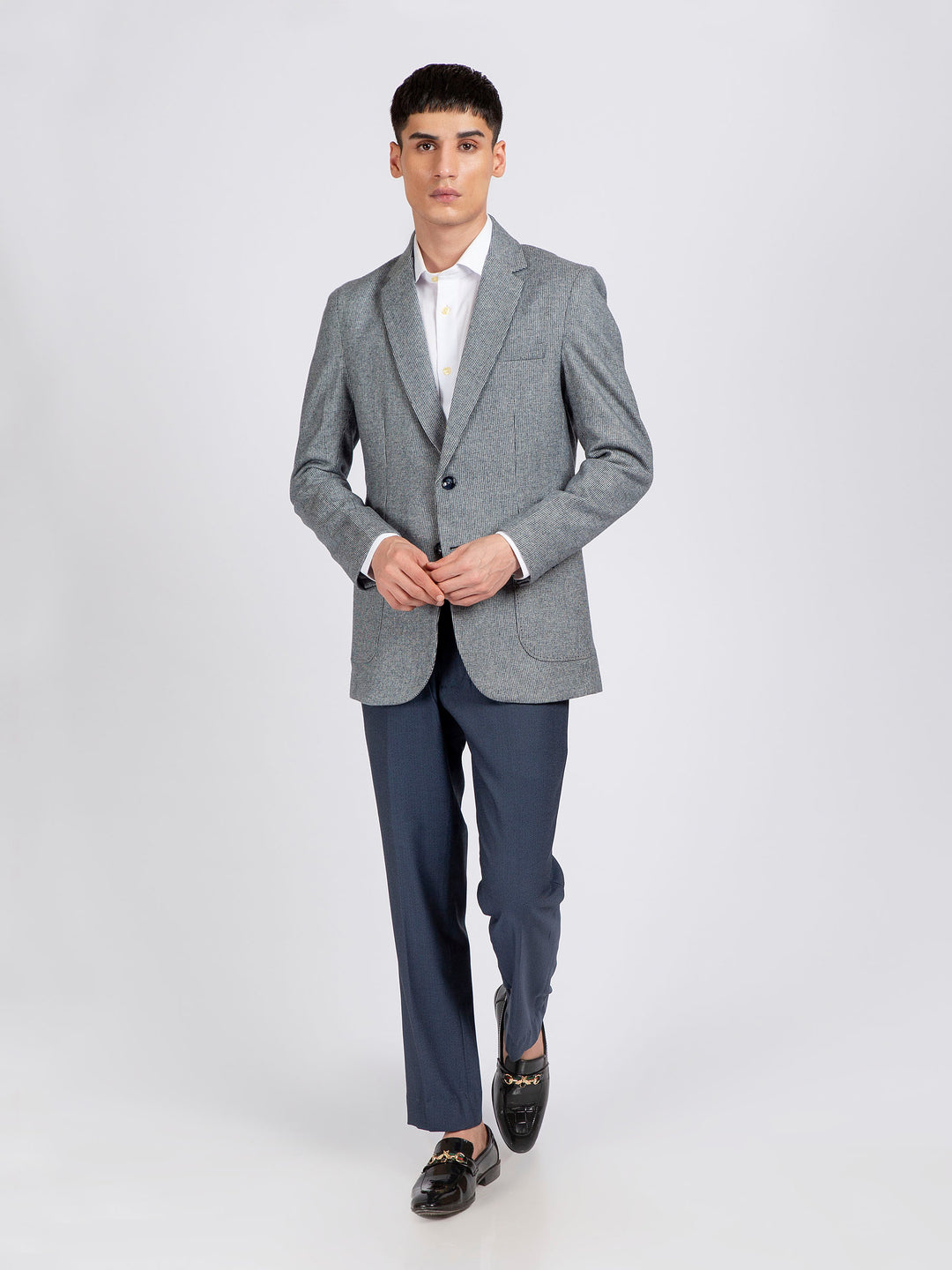 Blue Dobby Structured Wool Cashmere Blazer - Sartoria Brumano Pakistan