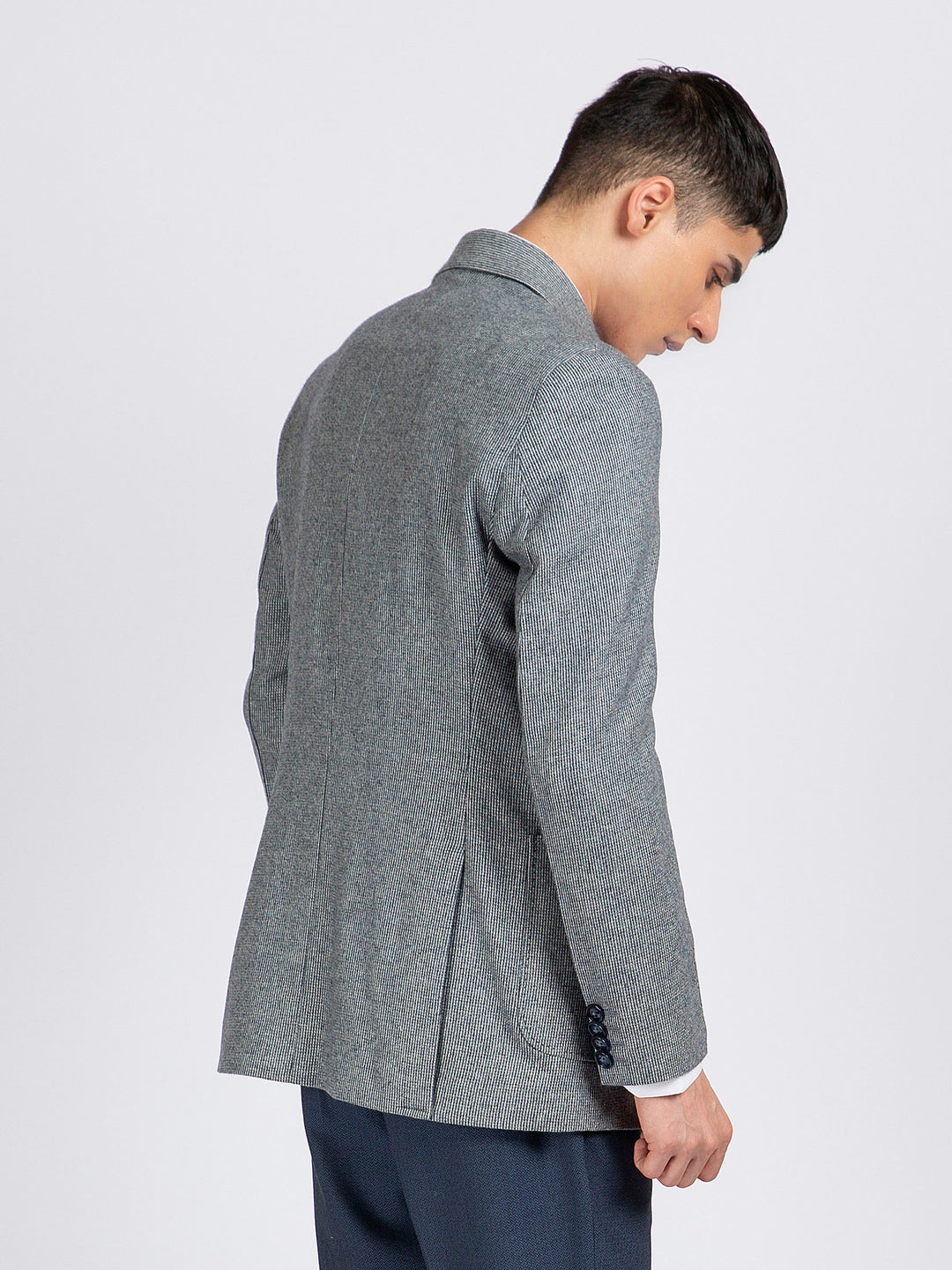 Blue Dobby Structured Wool Cashmere Blazer - Sartoria Brumano Pakistan