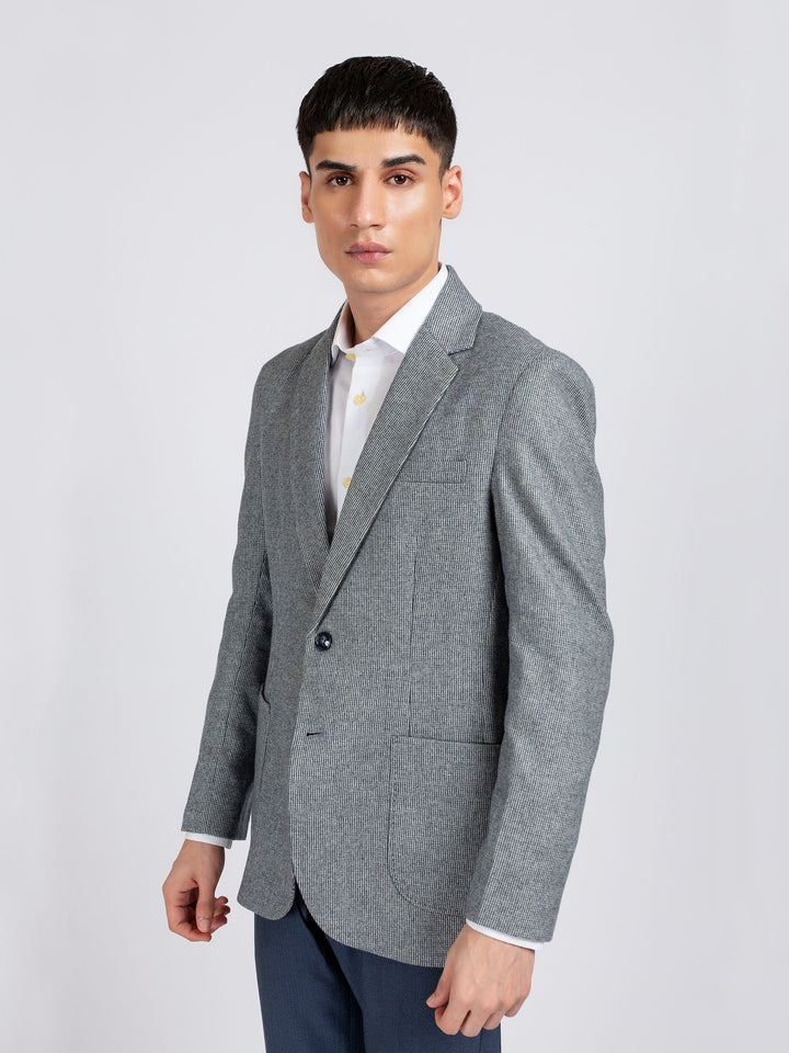 Blue Dobby Structured Wool Cashmere Blazer - Sartoria Brumano Pakistan
