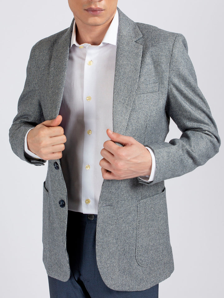 Blue Dobby Structured Wool Cashmere Blazer - Sartoria Brumano Pakistan