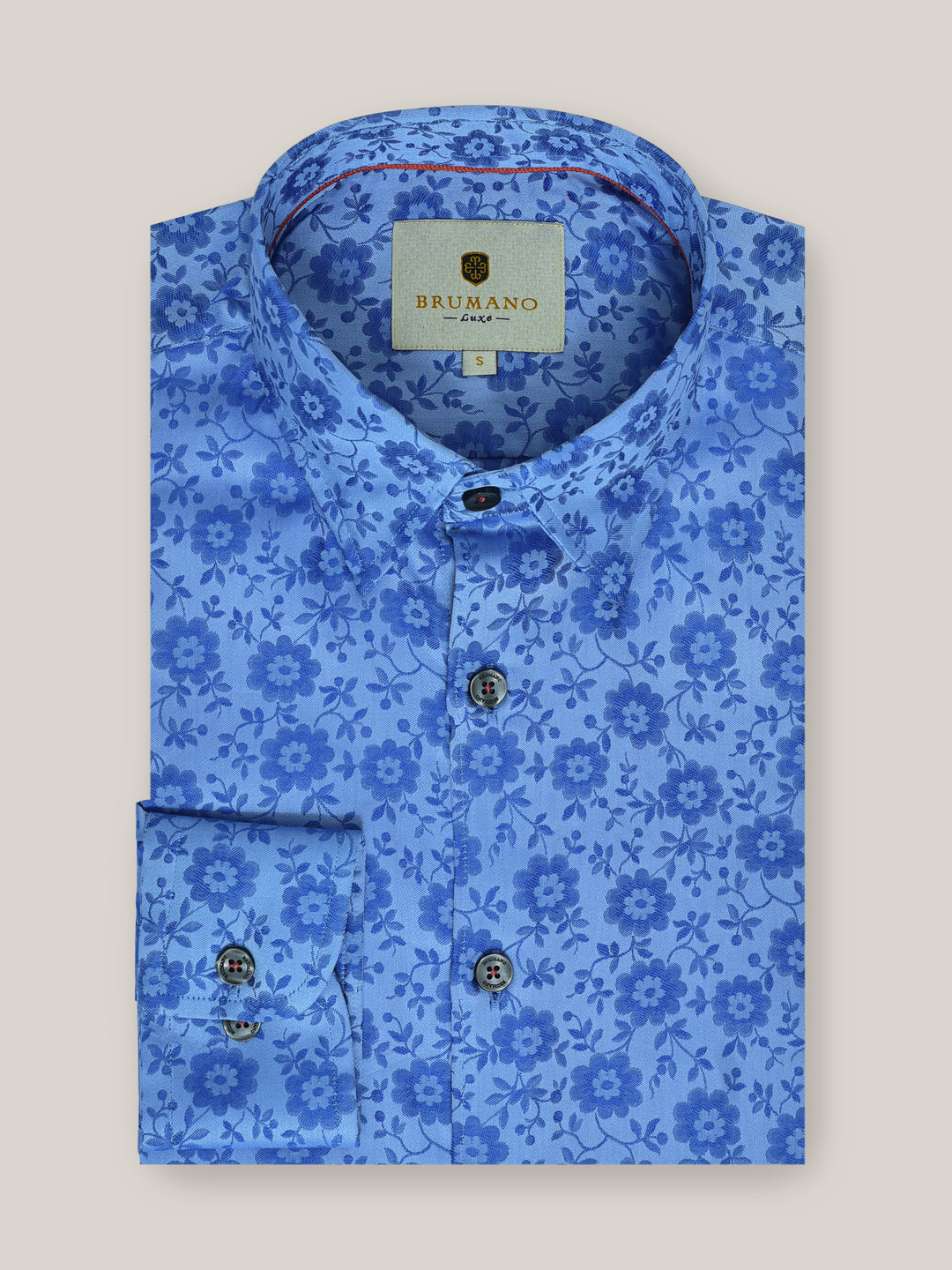 Blue floral printed jacquard shirt brumano pakistan