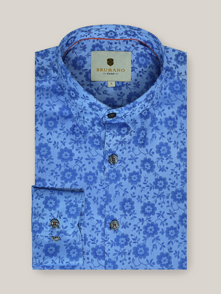 Blue Floral Printed Jacquard Shirt Brumano Pakistan