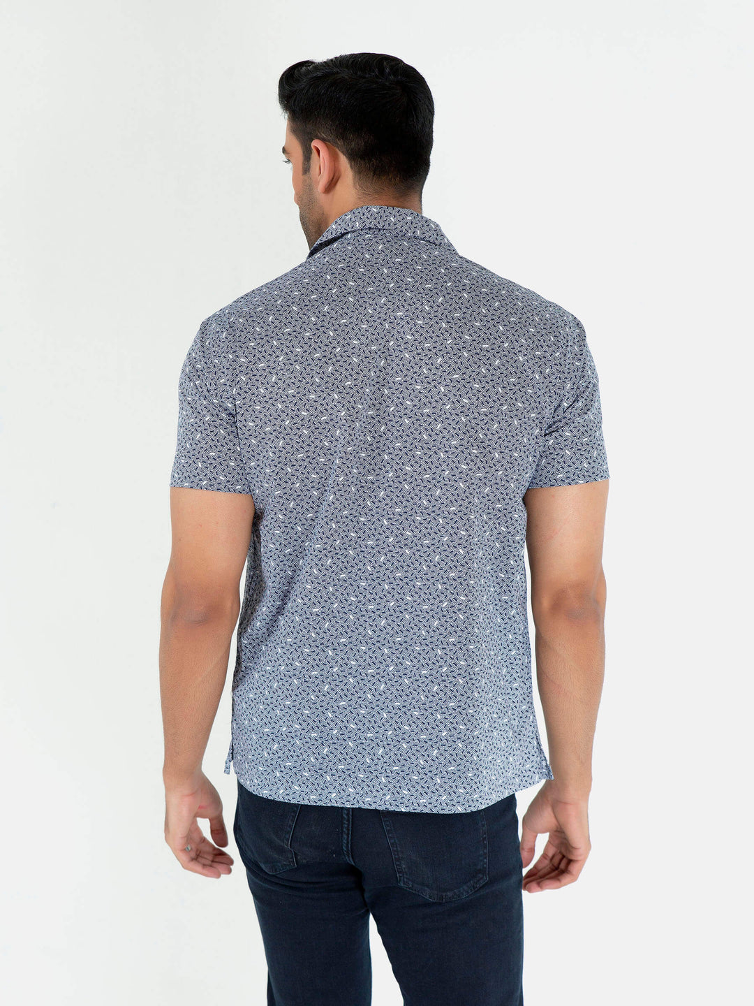 Blue Geo Printed Half Sleeve Cuban Collar Shirt
