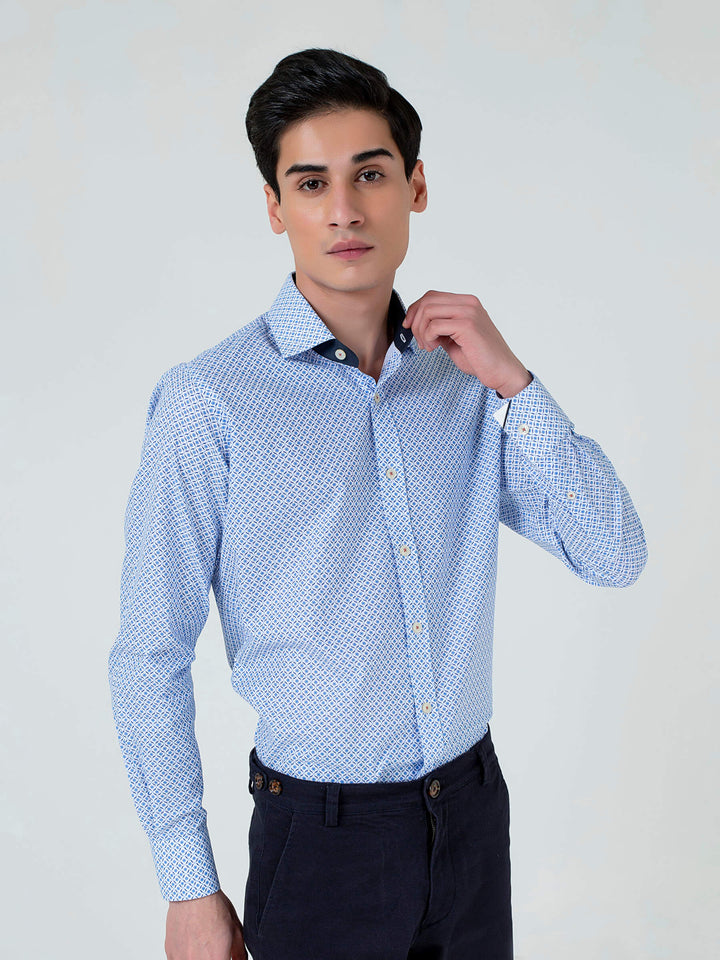 Blue Geometric Printed Formal Shirt Brumano Pakistan
