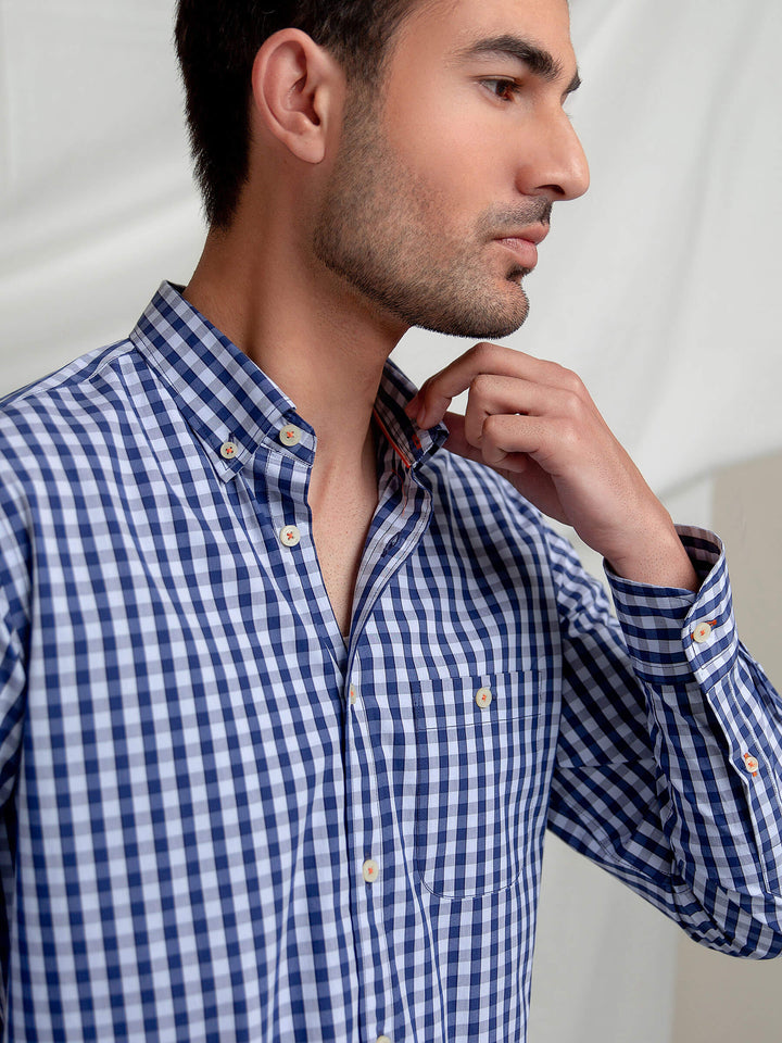 Blue Gingham Button Down Shirt Brumano Pakistan