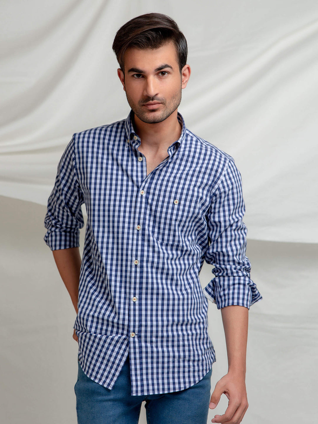 Blue Gingham Button Down Shirt Brumano Pakistan