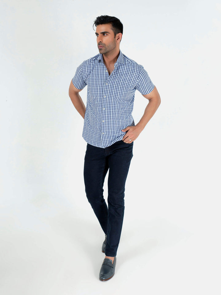 Blue Gingham Half Sleeve Shirt Brumano Pakistan