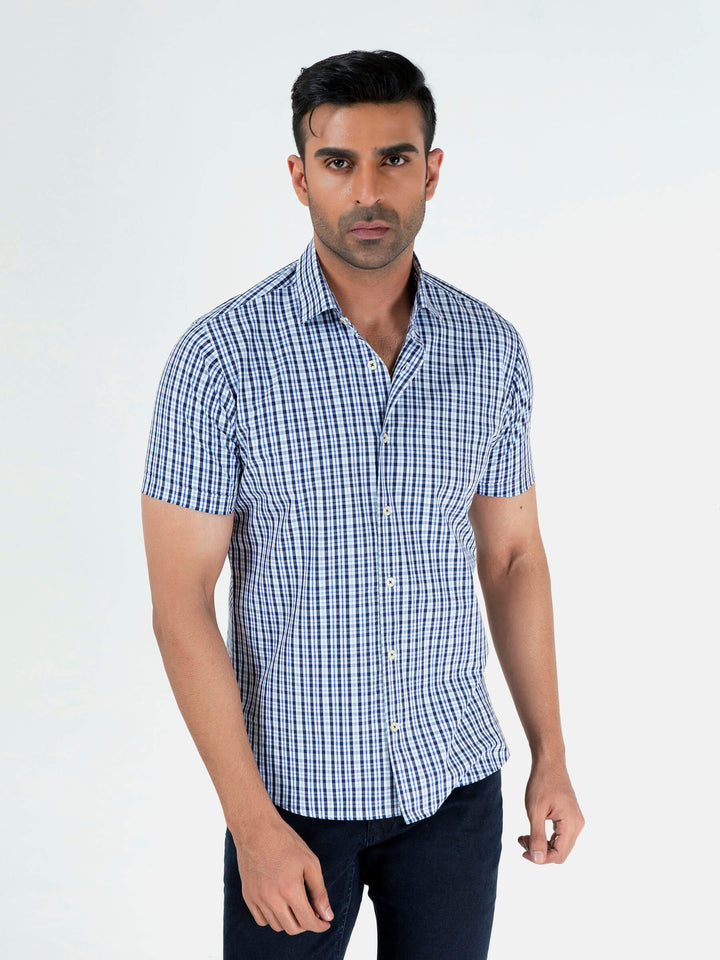 Blue Gingham Half Sleeve Shirt Brumano Pakistan