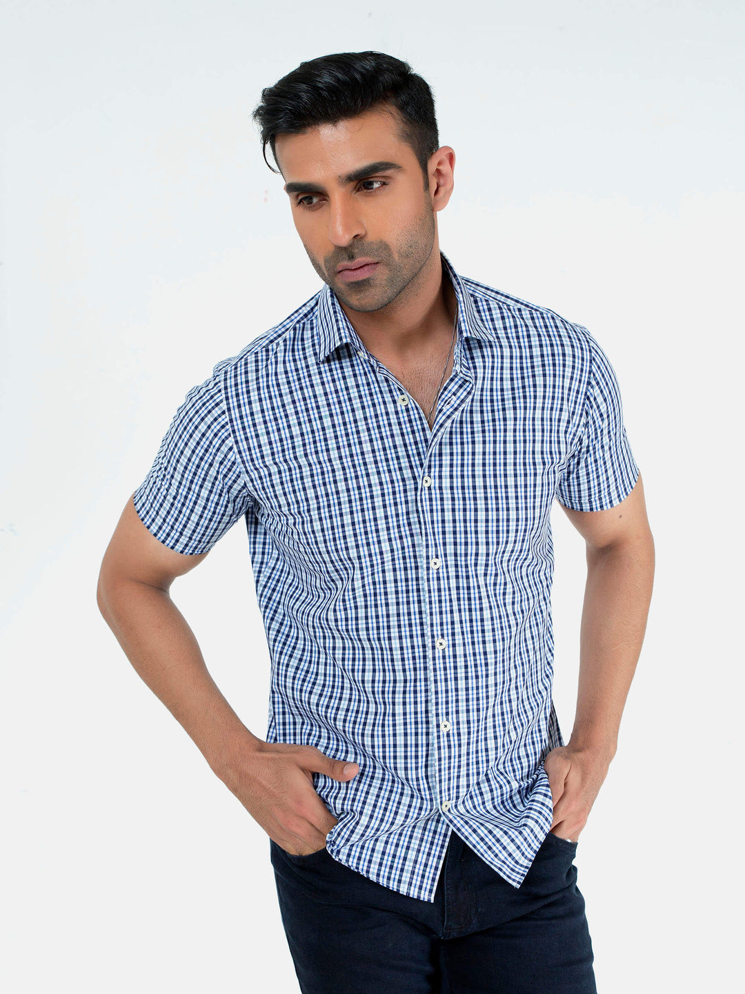 Blue Gingham Half Sleeve Shirt Brumano Pakistan