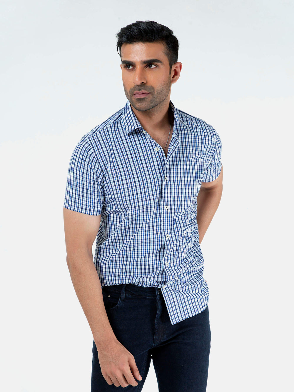Blue Gingham Half Sleeve Shirt