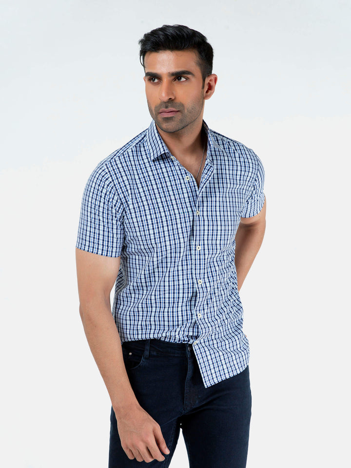 Blue Gingham Half Sleeve Shirt Brumano Pakistan