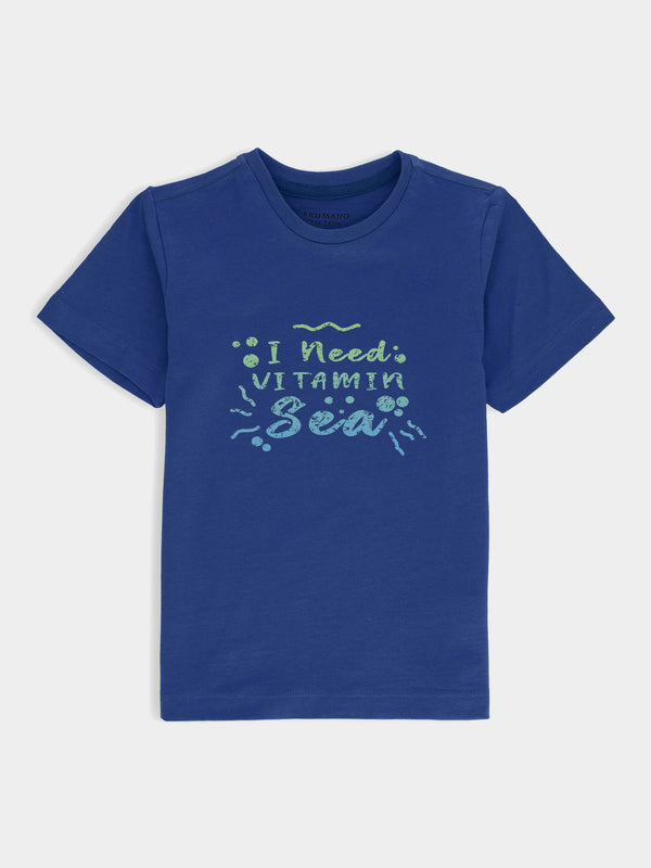 Blue Graphic Printed 'Vitamin Sea'  Casual Tee Brumano Pakistan