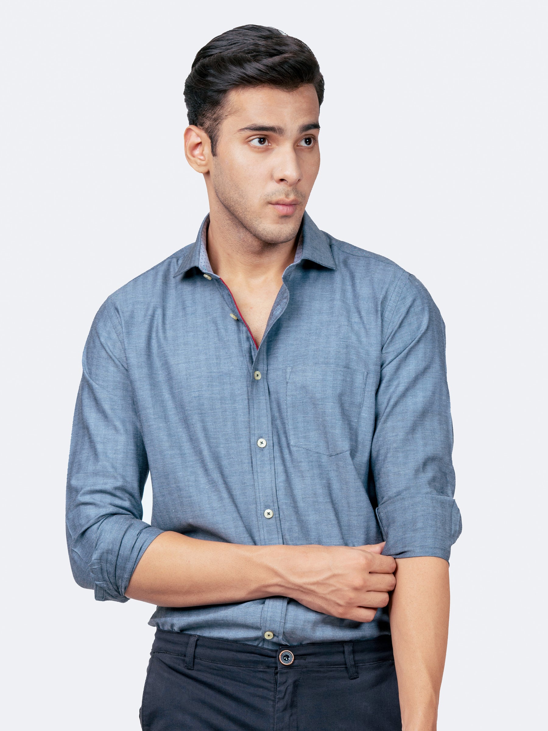 Blue Herringbone Pattern Formal Shirt Brumano