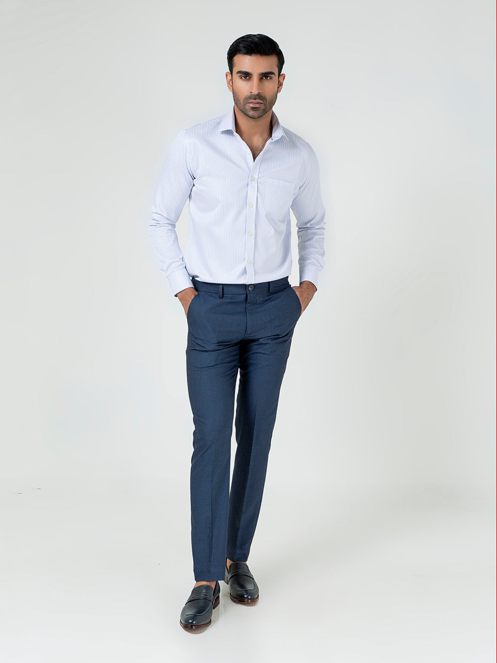 Blue herringbone structured dress pant brumano pakistan