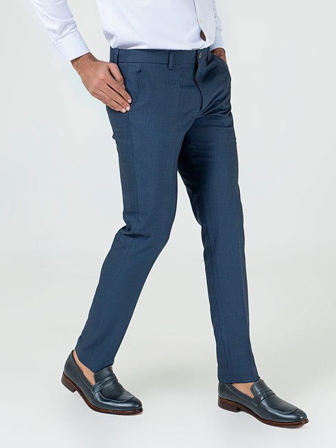 Blue Herringbone Structured Dress Pant Brumano Pakistan