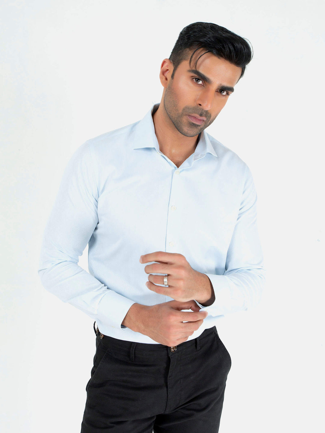 Blue jacquard patterned silk shirt brumano pakistan 