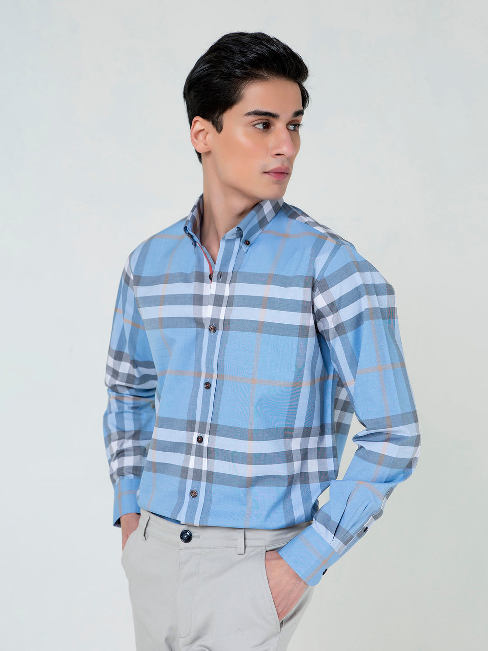 Blue Large Windowpane Checkered Shirt