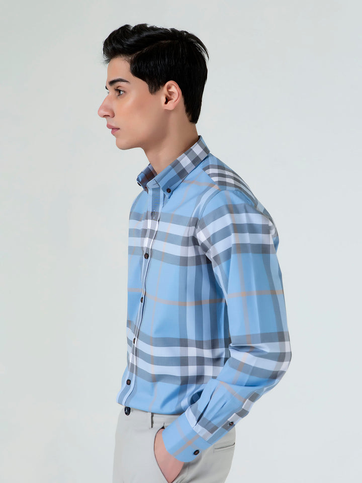 Blue Large Windowpane Checkered Shirt Brumano Pakistan