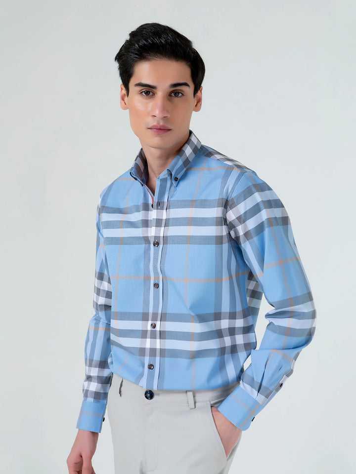 Blue Large Windowpane Checkered Shirt Brumano Pakistan
