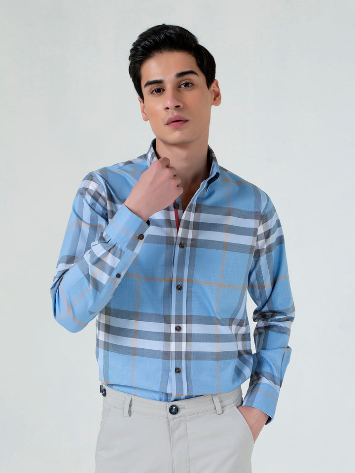 Blue Large Windowpane Checkered Shirt Brumano Pakistan