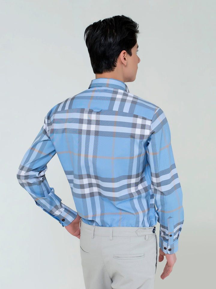 Blue Large Windowpane Checkered Shirt Brumano Pakistan