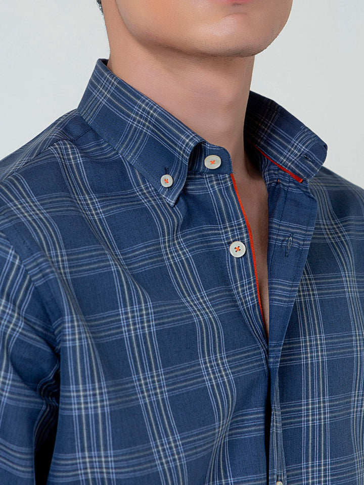Blue Light Weight Checkered Button Down Shirt Brumano Pakistan