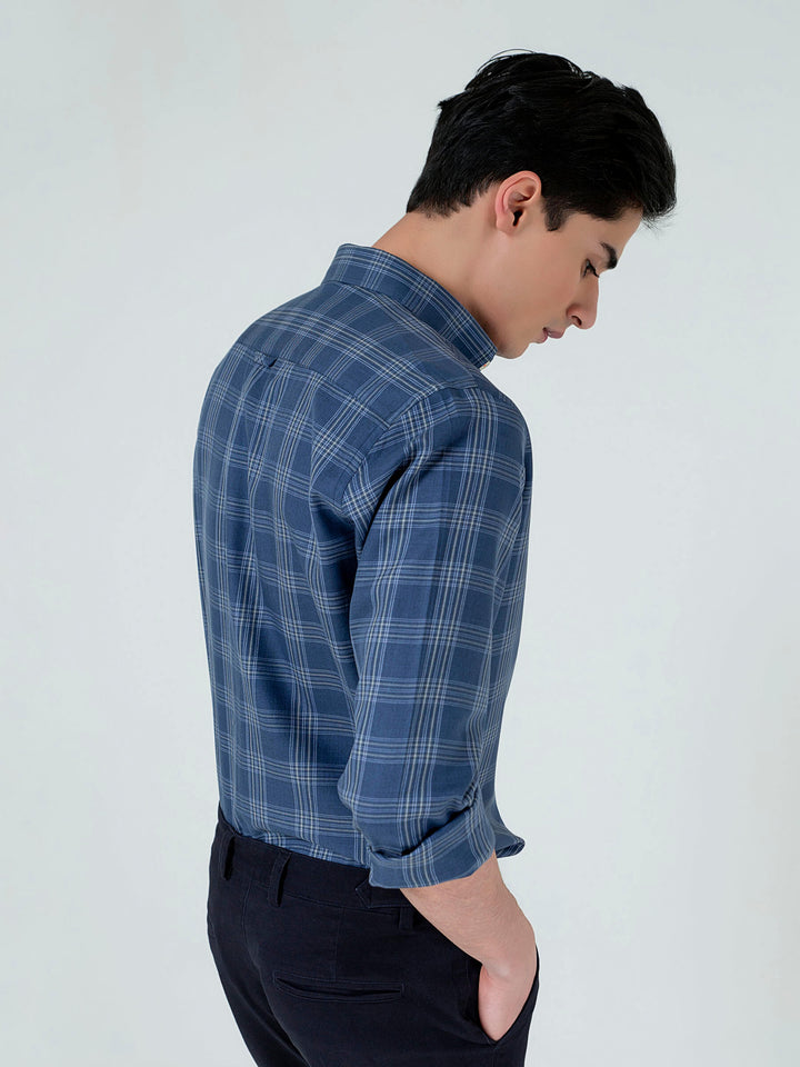 Blue Light Weight Checkered Button Down Shirt Brumano Pakistan