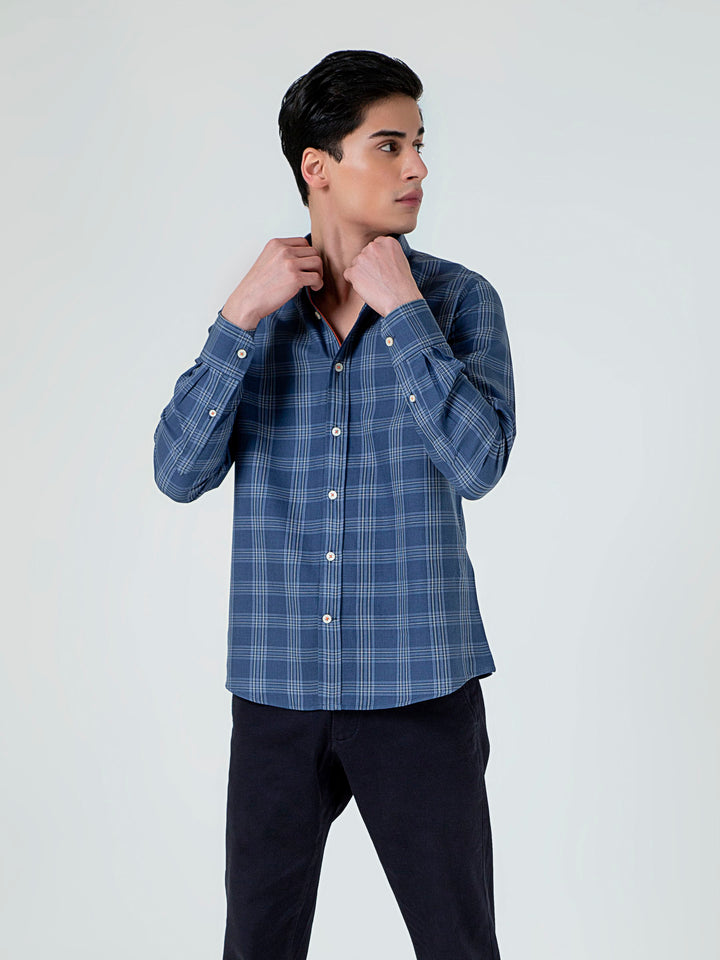 Blue Light Weight Checkered Button Down Shirt Brumano Pakistan