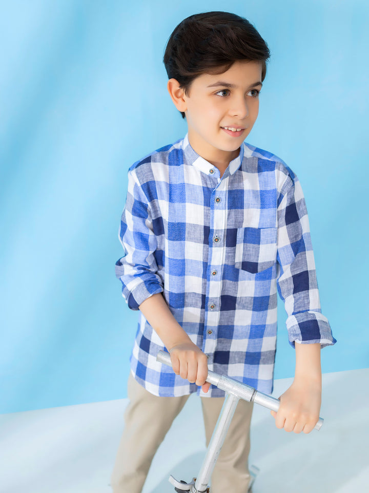 Blue Linen Mao Collar Casual Shirt Brumano Pakistan