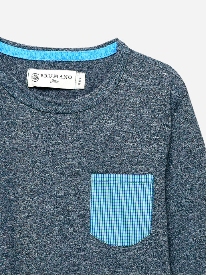 Blue Marl Full Sleeve T-Shirt With Contrasting Pocket Brumano Pakistan