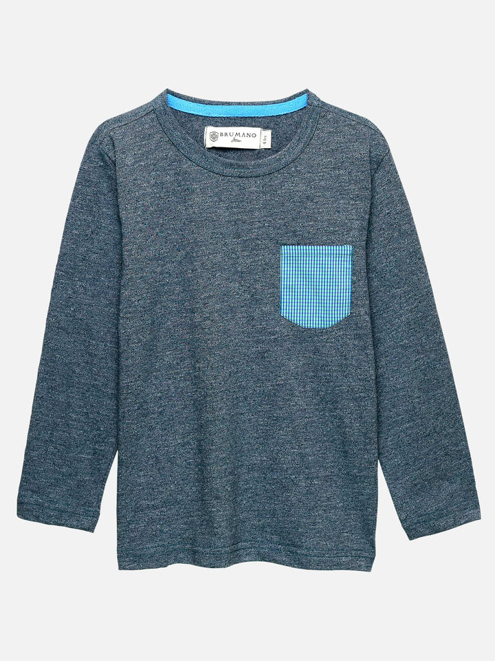 Blue Marl Full Sleeve T-Shirt With Contrasting Pocket Brumano Pakistan