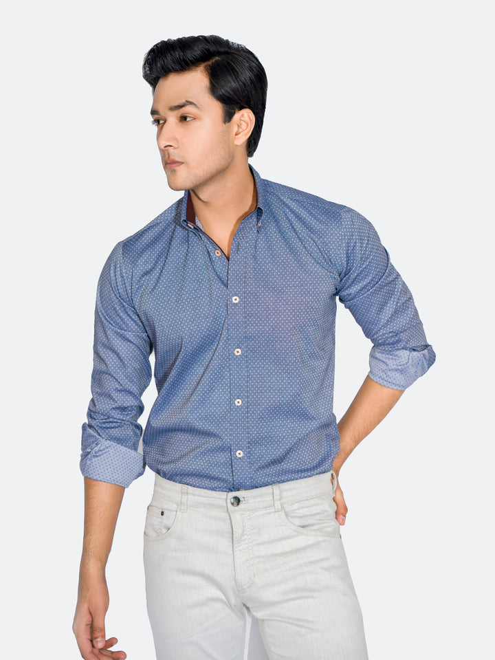 Blue Polka Dot Printed Button Down Shirt Brumano Pakistan