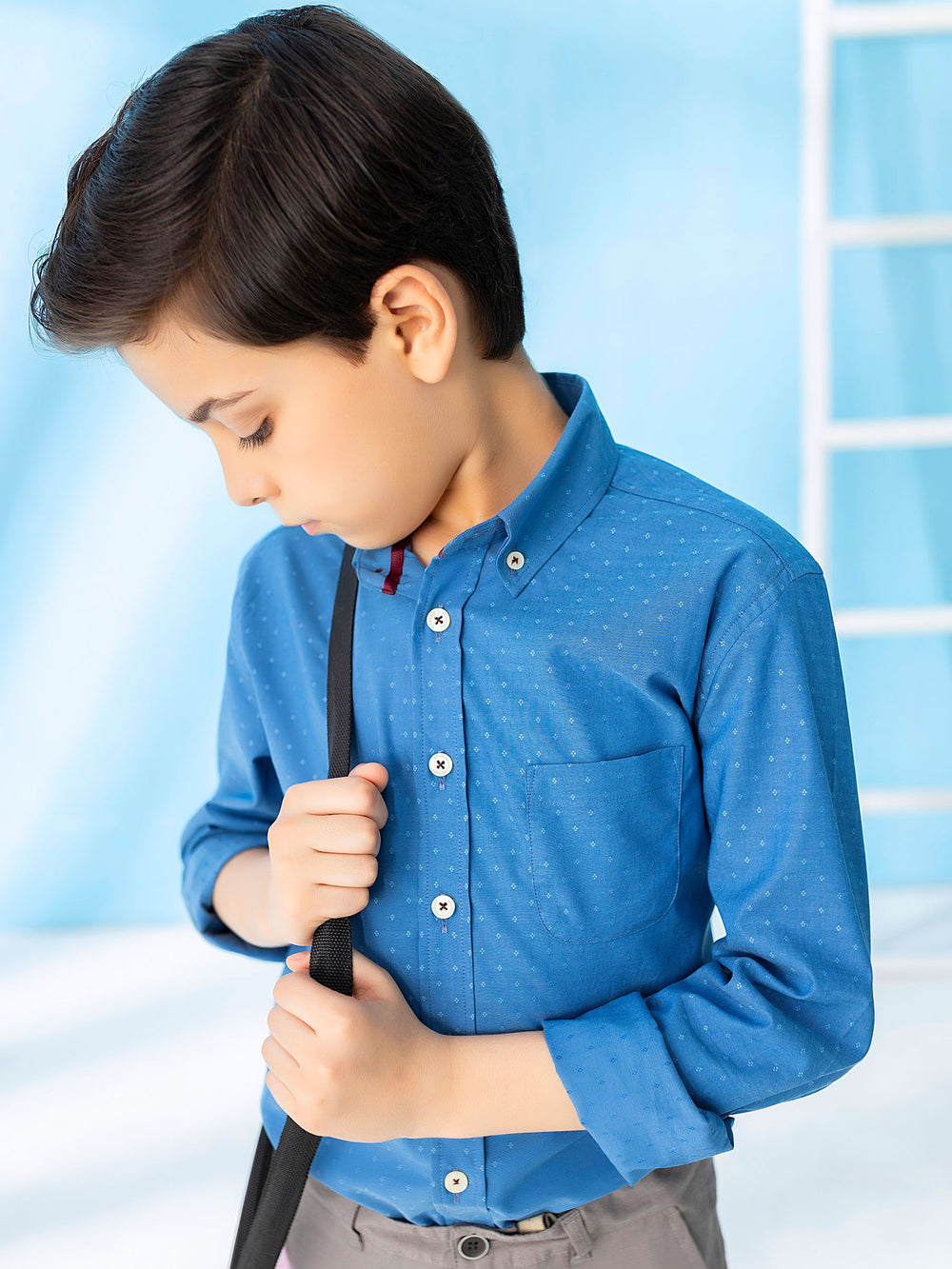 Blue Poplin Long Sleeve Button Down Casual Shirt