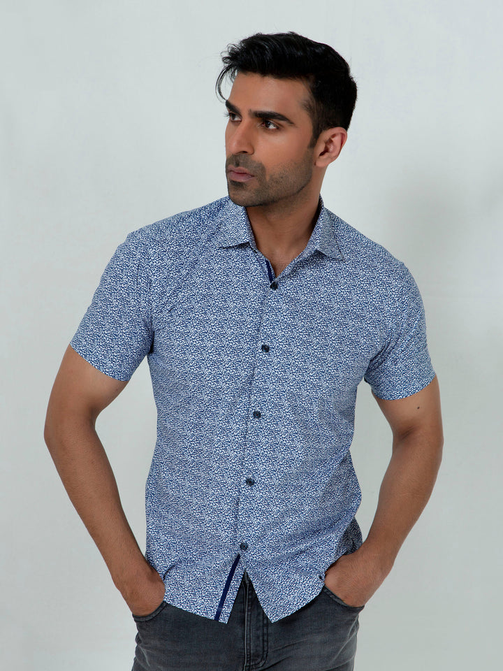 Blue Printed Half Sleeve Shirt With Shallow Collar Brumano Pakistan