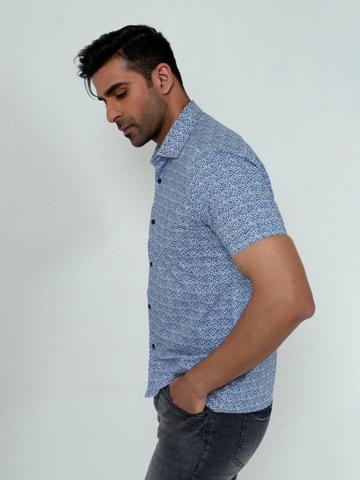 Blue Printed Half Sleeve Shirt With Shallow Collar Brumano Pakistan