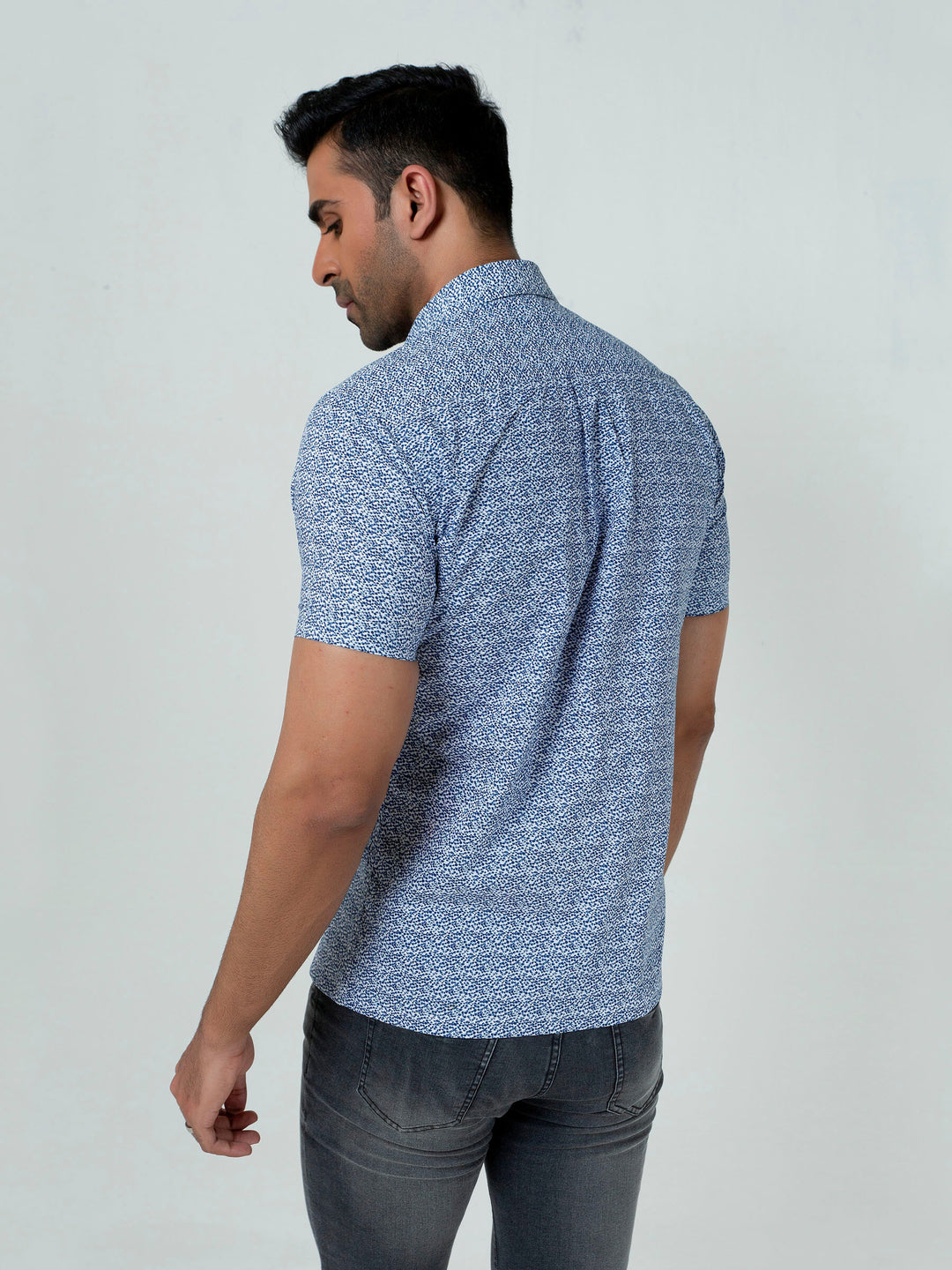 Blue Printed Half Sleeve Shirt With Shallow Collar Brumano Pakistan